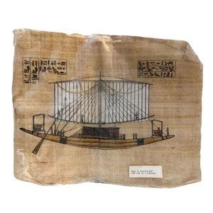 Vintage Egyptian Papyrus Art King‎ Tut Boat Painting Handcrafted Museum Souvenir